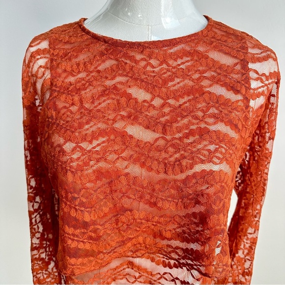 Zara Women’s Sheer‎ Lace Long Sleeve Grunge Fairy Whimsigothic Cropped Top Med - Picture 3 of 7